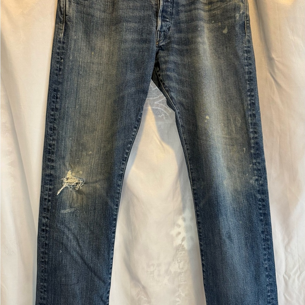 Polo Varick Slim Straight.  Men's Distressed Blue Denim Jeans